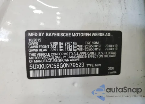 2016 BMW X6 xDrive35I from USA, damaged, VIN 5UXKU2C58G0N79523